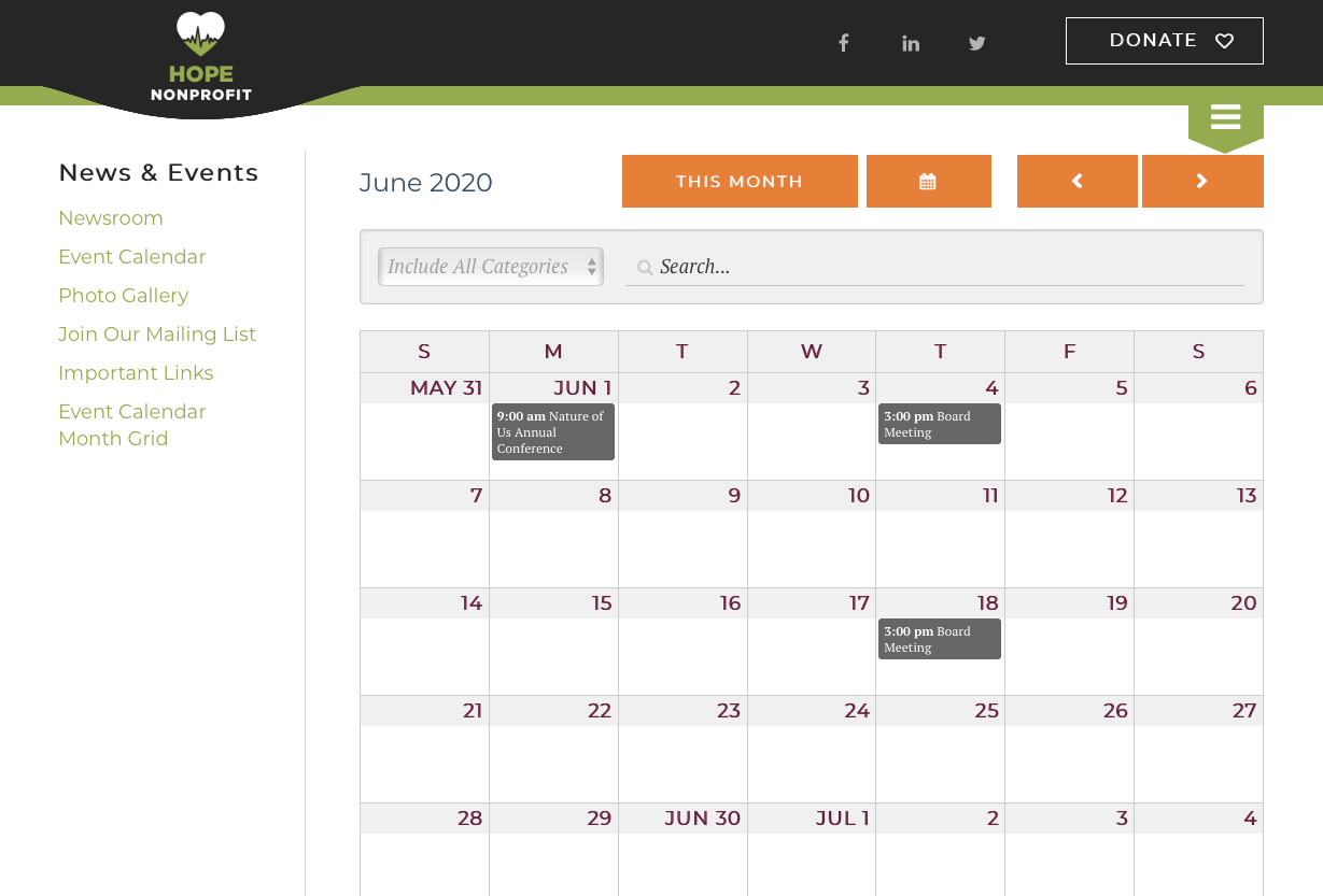 event page calendar screen
