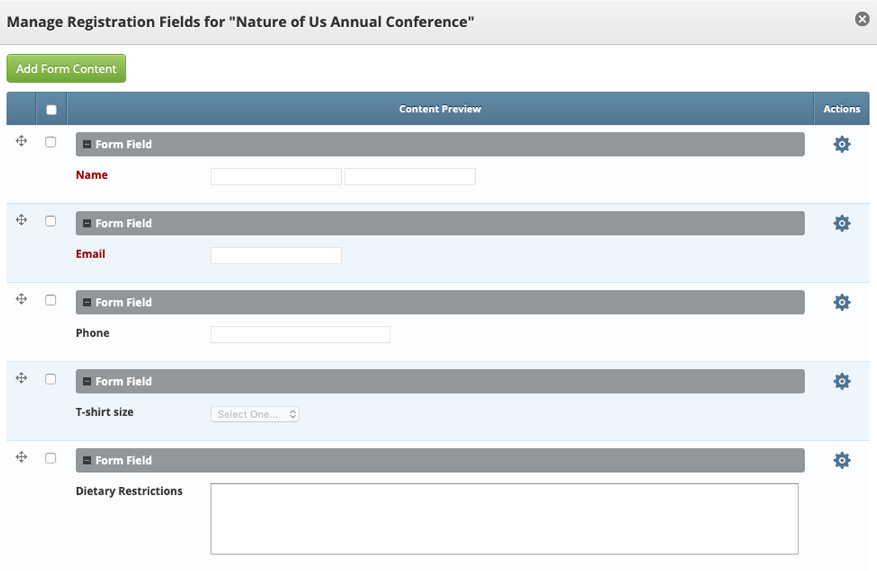 event registration form fields screen