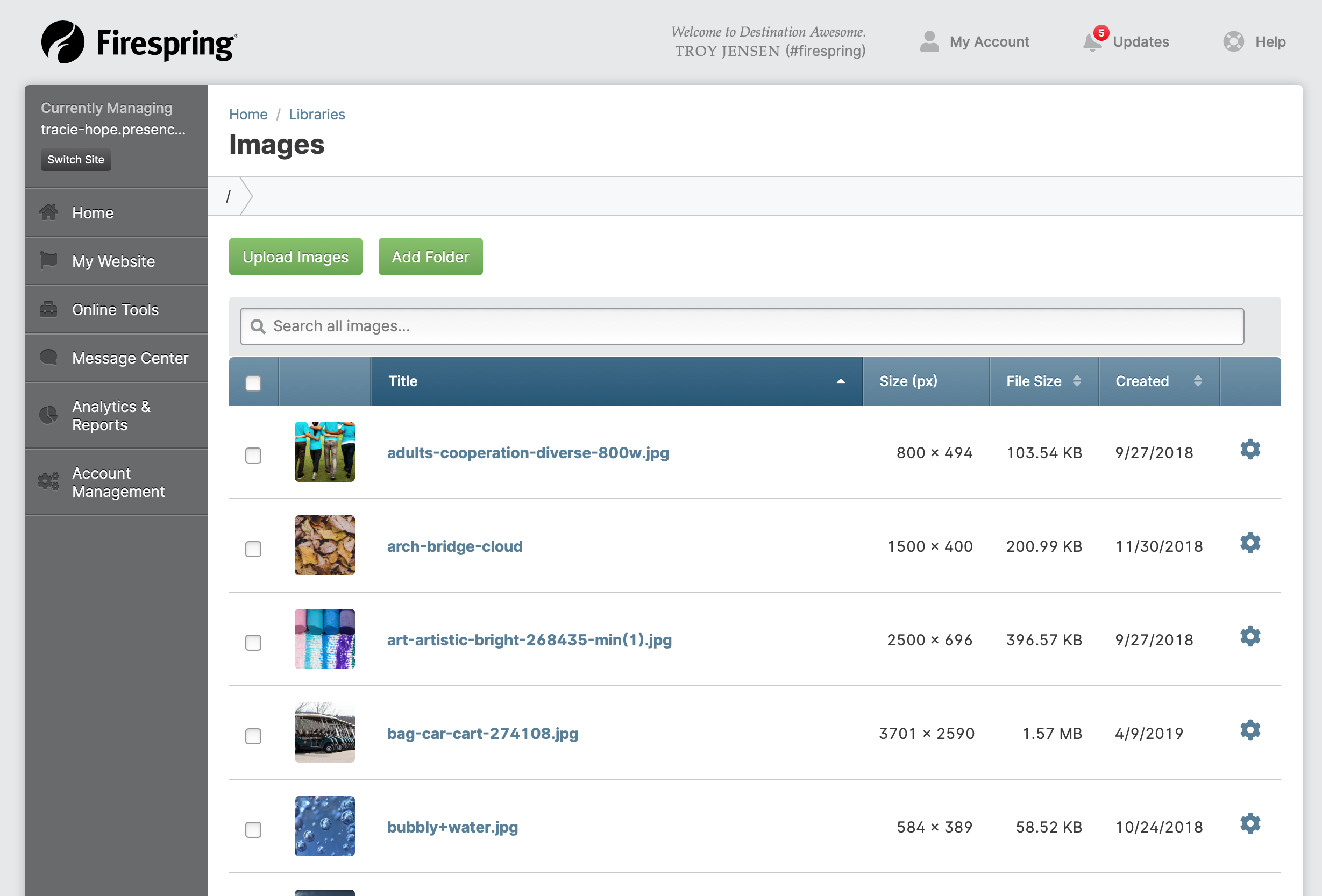 image library screen found in the best website builder for nonprofits