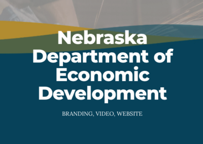 Nebraska Department of Economic Development logo, with words: Branding, Video, Website as examples of work.