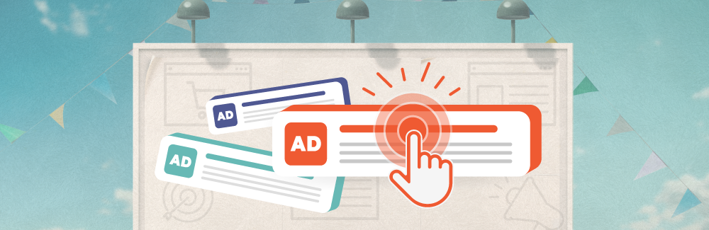 Vibrantly orange mouse pointer clicking on Ad banners being displayed on a retro billboard.