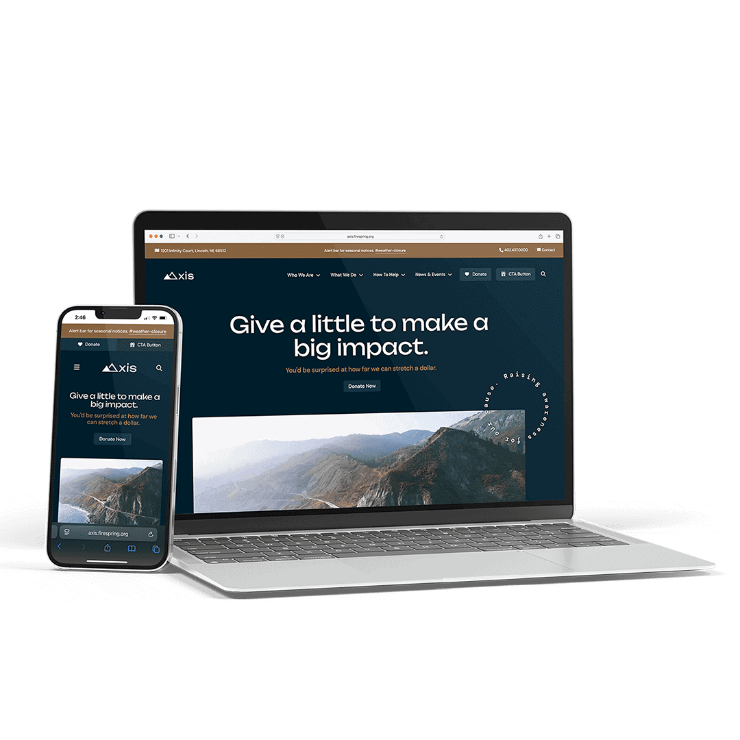 Axis_Laptop_Mobile Laptop and smartphone displaying a fundraising website with the message 'Give a little to make a big impact.